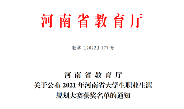 喜报!必赢周一航同学在2021年河南省大学生职业生涯规划大赛中喜获佳绩